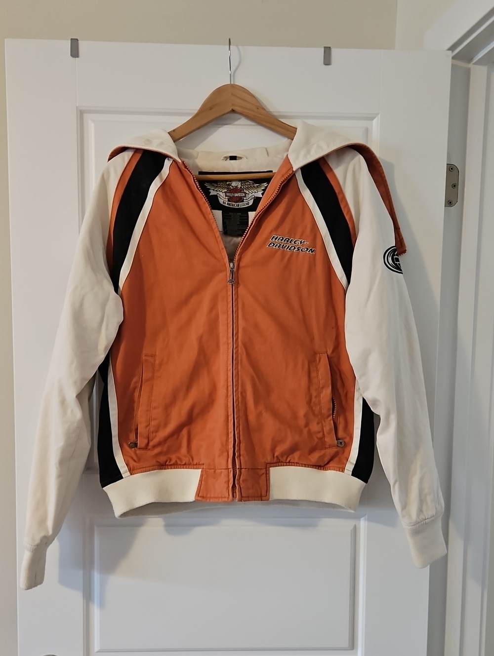 Harley-Davidson Orange, White & Black Women's Heavy Cotton Jacket w Hood